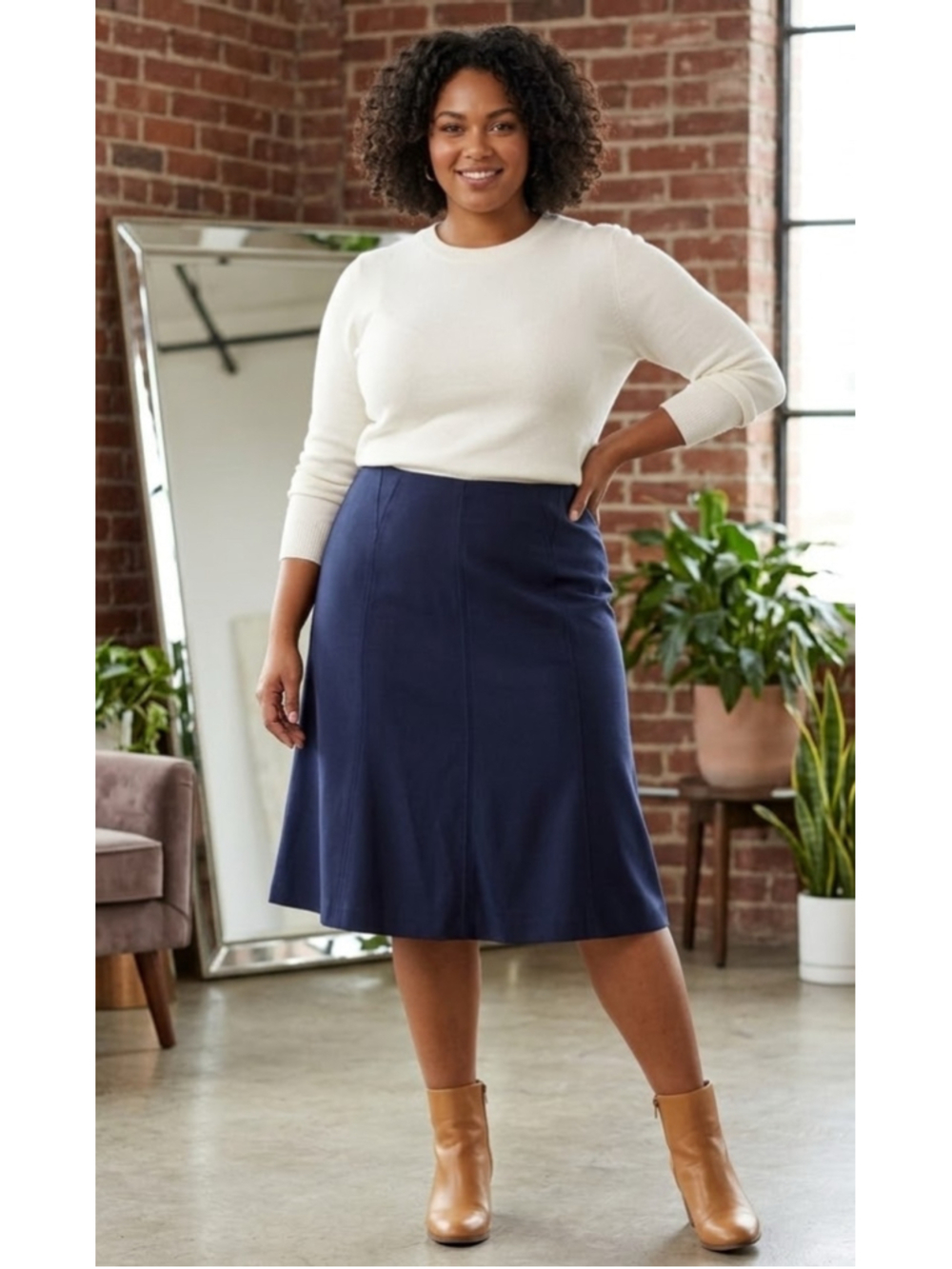 Talbots Italian Wool Fit Flare Skirt Navy A-Line Italian Fabric Women 22W GUC